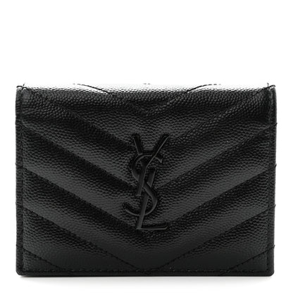 Saint Laurent Grain De Poudre Matelasse Chevron Monogram Card Case Black 1 of 10