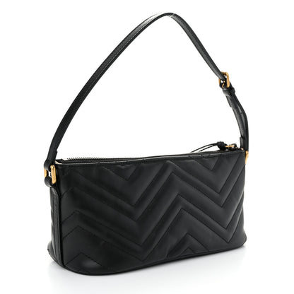 Gucci Calfskin Matelasse Chevron GG Marmont Sling Shoulder Bag Black 3 of 10
