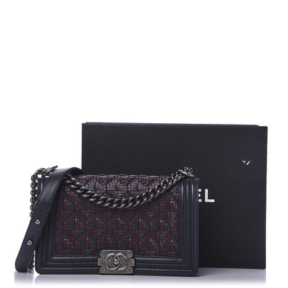 Chanel Calfskin Woven Medium Boy Flap Blue Burgundy 13 of 13