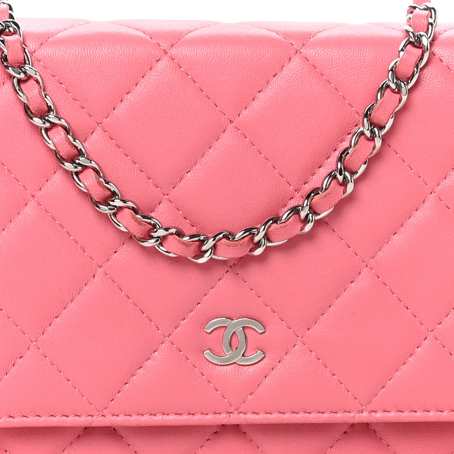Lambskin Quilted Wallet On Chain WOC Pink