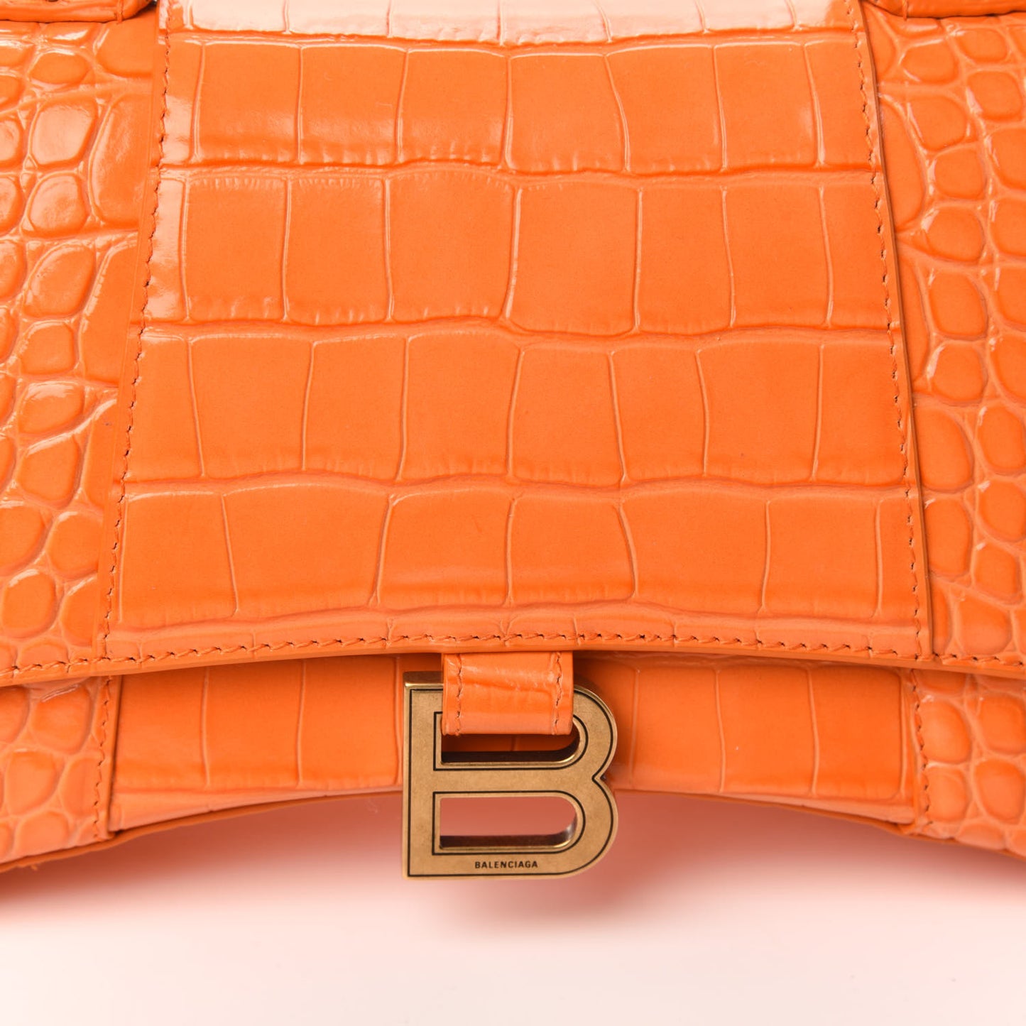 Shiny Calfskin Crocodile Embossed Small Hourglass Top Handle Bag Orange
