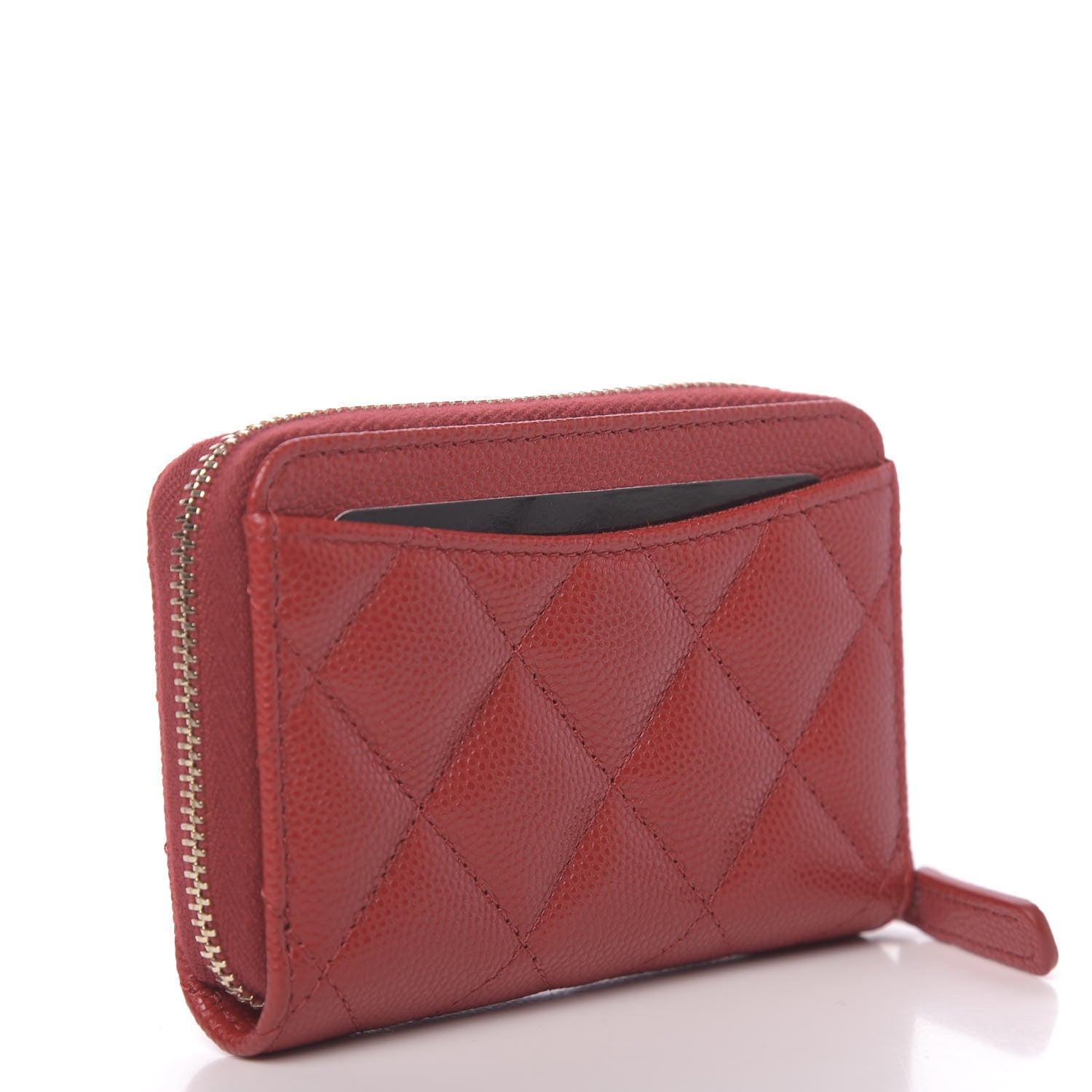 Chanel Caviar Quilted Zip Card Holder Red 3 of 8