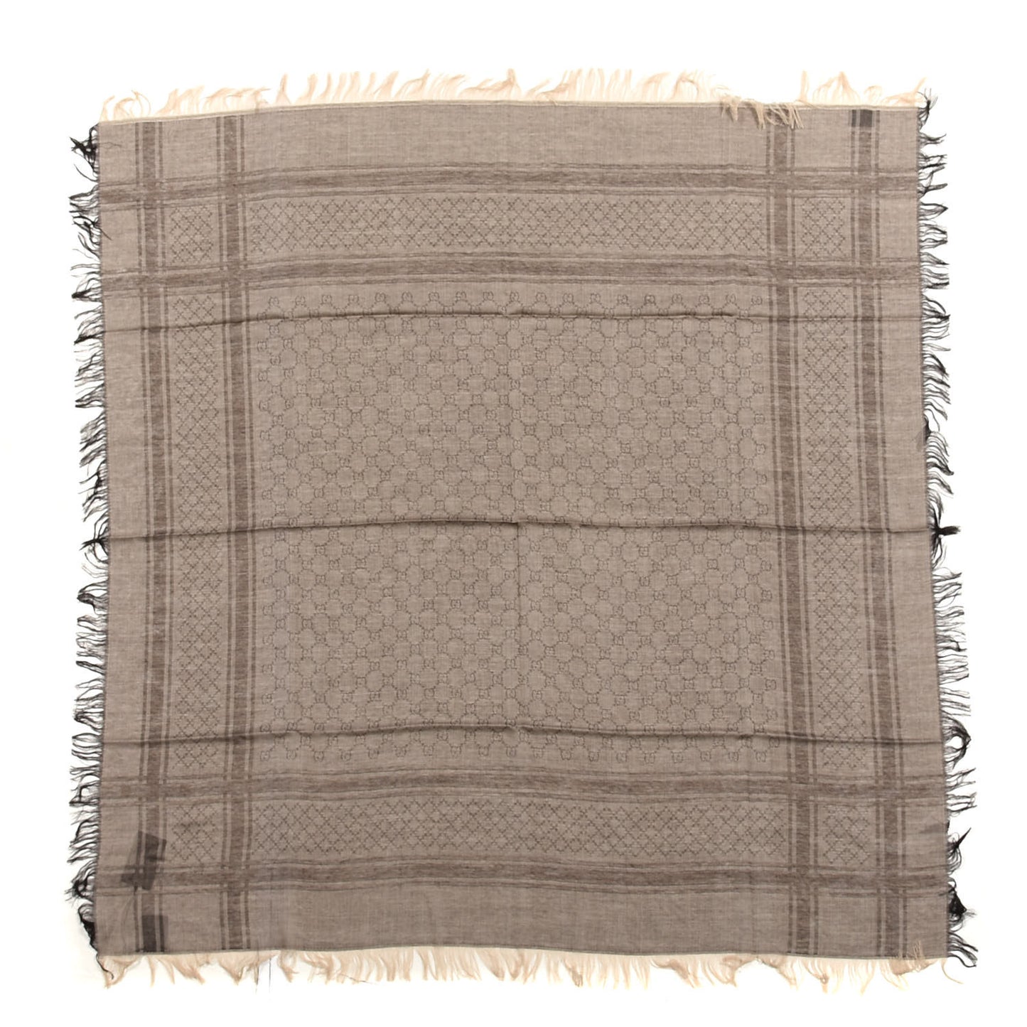 Wool Silk GG Monogram Diamante Plaid Surviee Shawl Beige Dark Brown