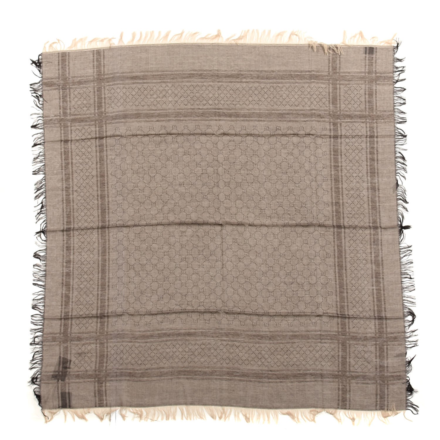 Gucci Wool Silk GG Monogram Diamante Plaid Surviee Shawl Beige Dark Brown 1 of 3