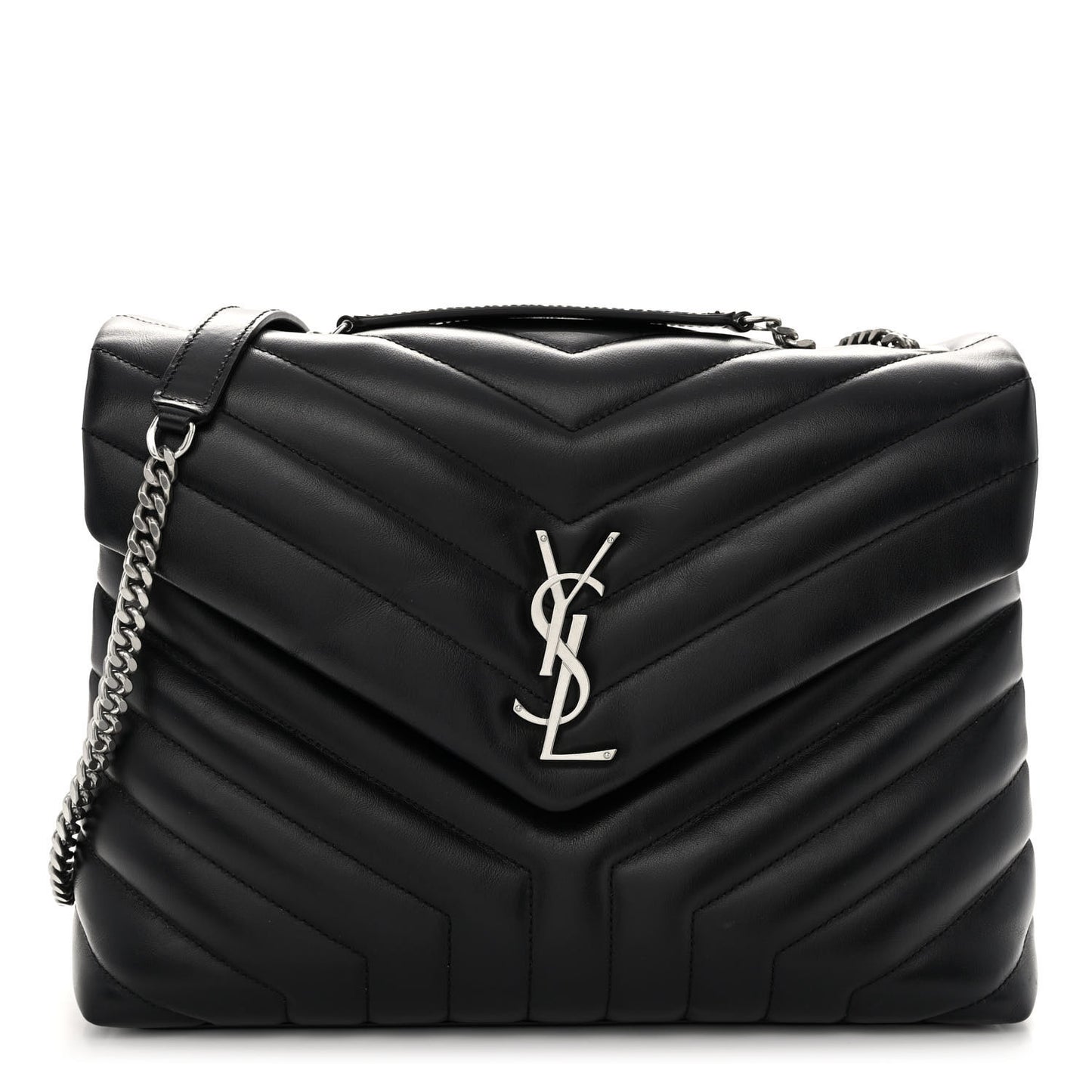 Calfskin Y Quilted Monogram Medium Loulou Chain Satchel Black