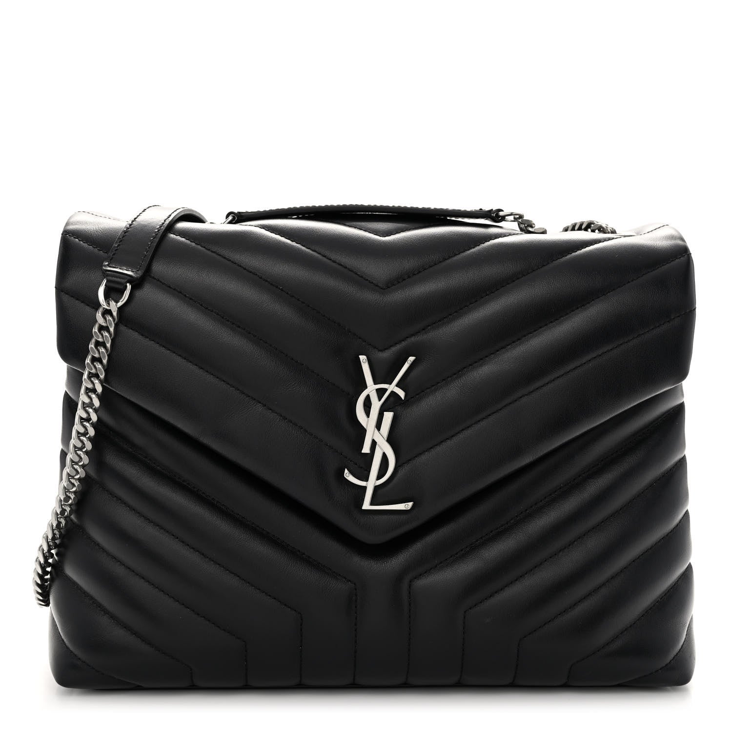 Saint Laurent Calfskin Y Quilted Monogram Medium Loulou Chain Satchel Black 1 of 9