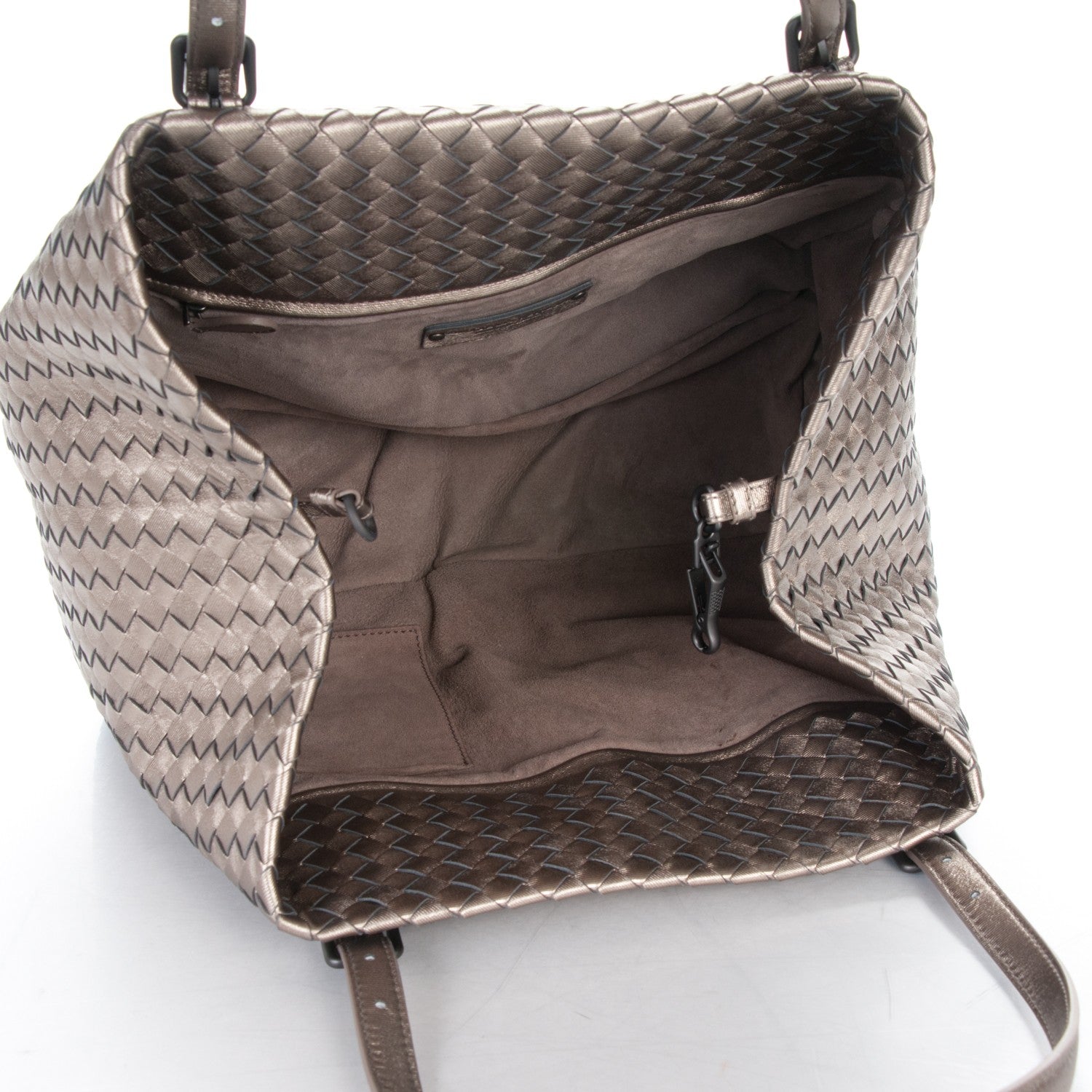 Bottega Veneta Metallic Grosgrain Intrecciato Medium A Shape Seamless Tote Pewter 5 of 8