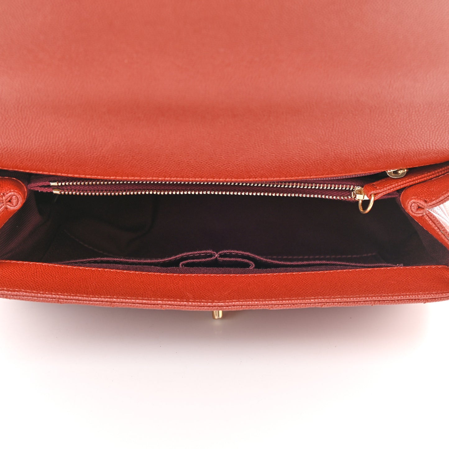 Caviar Chevron Quilted Small Coco Handle Flap Dark Orange