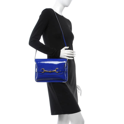 Gucci Patent Large Bright Bit Shoulder Bag Deep Zaffiro 2 of 8