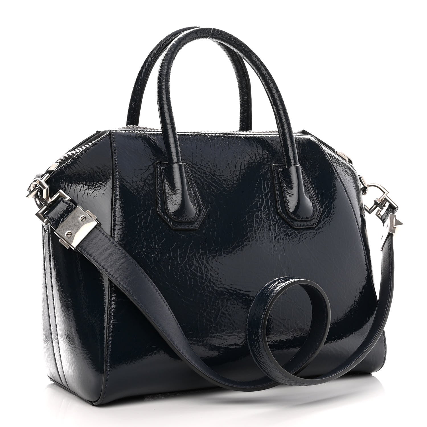 Givenchy Crinkled Patent Deerskin Small Antigona Deep Blue 2 of 12