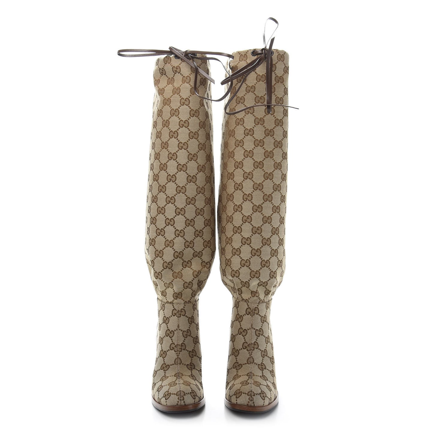 Monogram Malaga Kid Lisa Mid Heel Boots 35 Beige Ebony