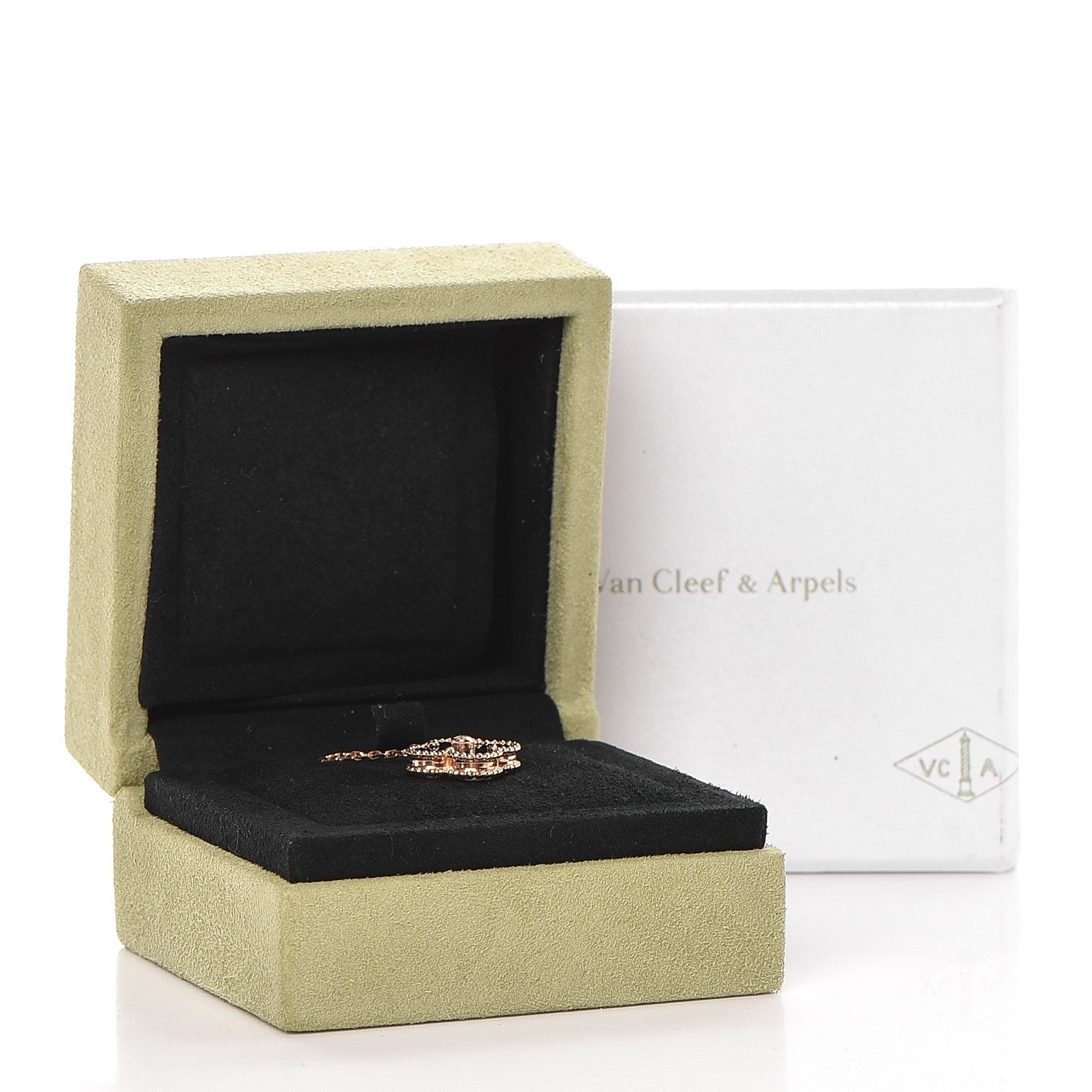 Van Cleef & Arpels 18K Rose Gold Diamond Black Onyx Vintage Alhambra Pendant Necklace 8 of 8