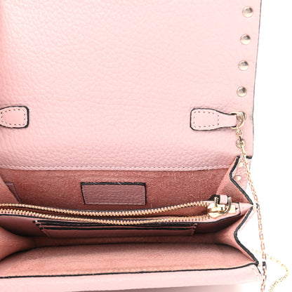 Valentino Garavani Pebbled Calfskin Rockstud Wallet on Chain Water Rose 4 of 9