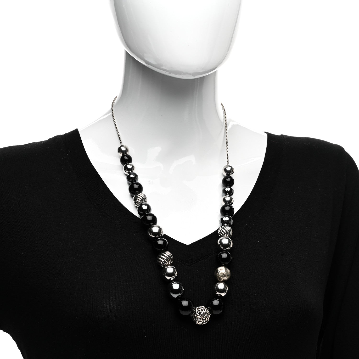David Yurman Sterling Silver Black Onyx Hematite Elements Necklace 2 of 4