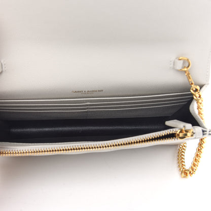 Saint Laurent Grain De Poudre Matelasse Chevron Monogram Envelope Chain Wallet Porcellana 5 of 8