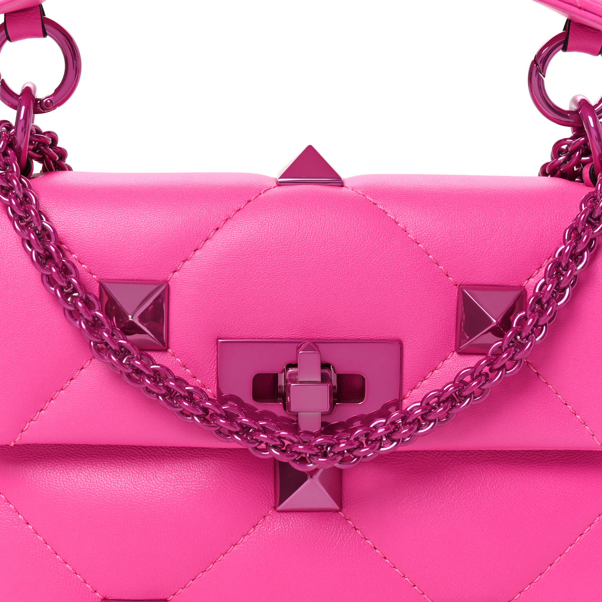 Valentino Garavani Nappa Lacquer Monochrome Small Roman Stud Shoulder Bag Pink PP 7 of 9