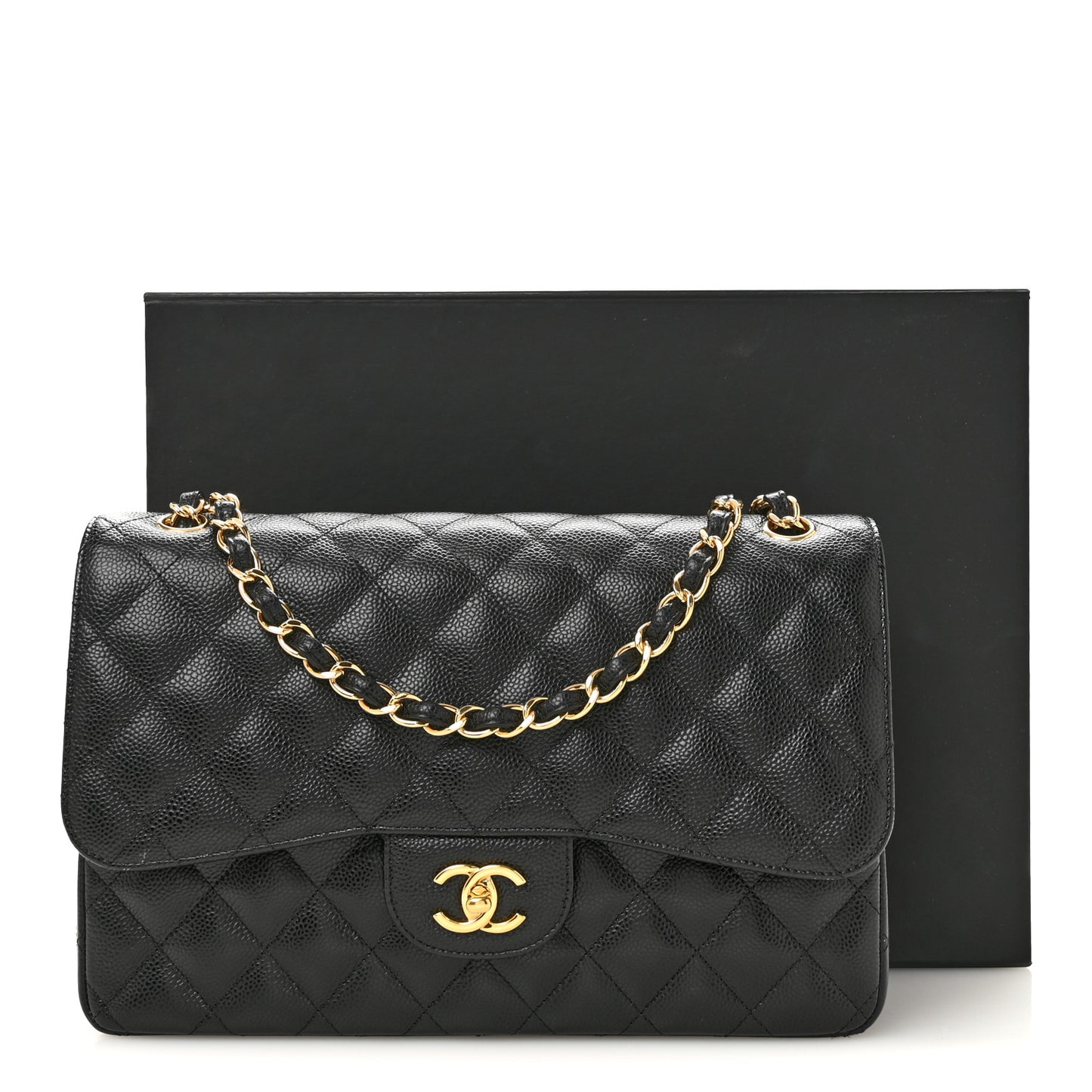 Caviar Quilted Jumbo Double Flap Black Black