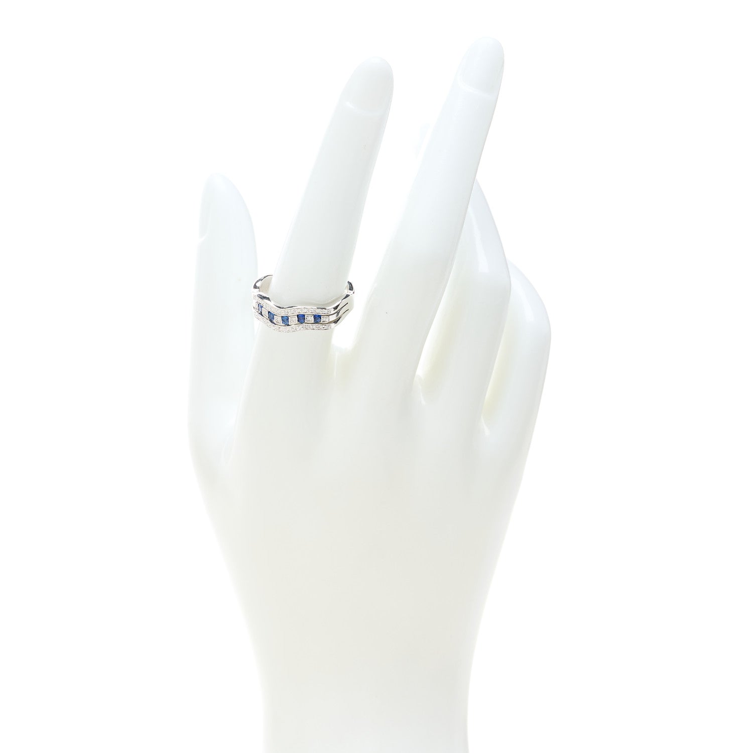 Damiani 18K White Gold Diamond Blue Sapphire Belle Epoque Band Ring 57 8 2 of 5