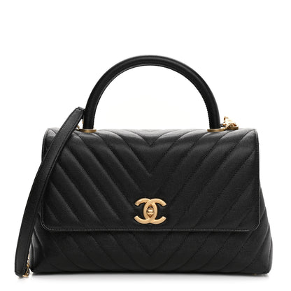 Chanel Caviar Chevron Quilted Small Coco Handle Flap Black 1 of 10