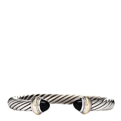 David Yurman Sterling Silver 14K Yellow Gold Black Onyx 7mm Cable Classics Bracelet 1 of 3