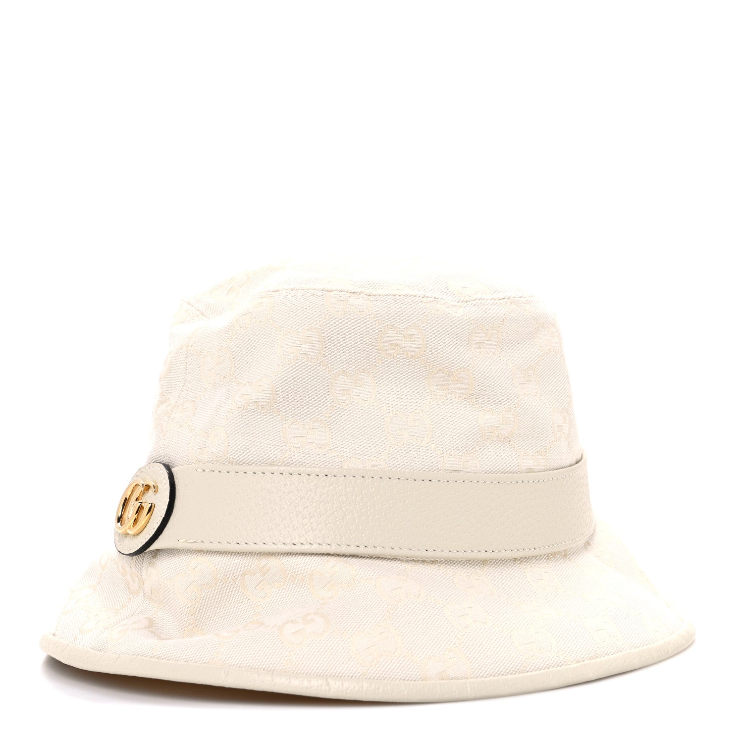Gucci Monogram Textured Dollar Calfskin GG Jago Bucket Hat S Ivory 1 of 8