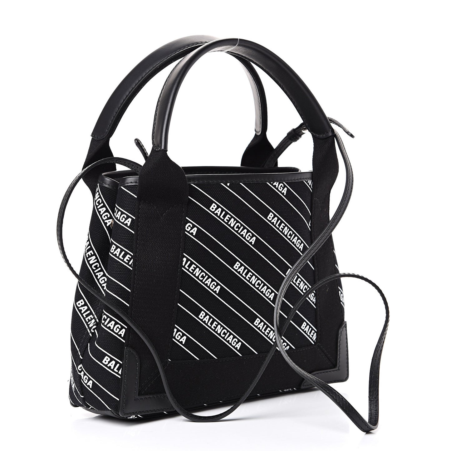Cotton Canvas Calfskin Logo Print Navy Cabas XS Black White