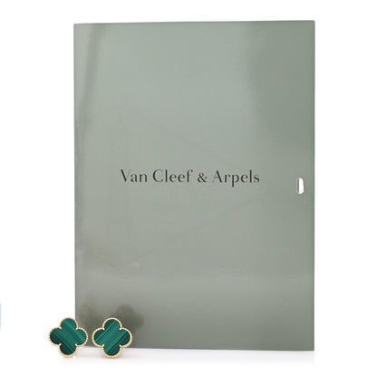Van Cleef & Arpels 18K Yellow Gold Malachite Magic Alhambra Earrings 4 of 4