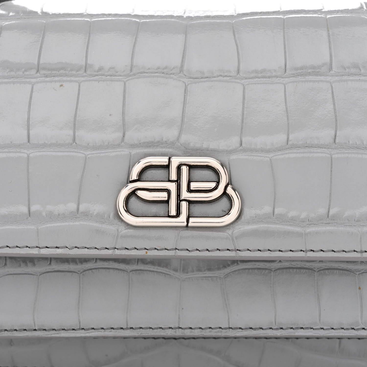 Balenciaga Shiny Calfskin Crocodile Embossed XS Sharp Top Handle Bag Balenciaga Grey 8 of 13