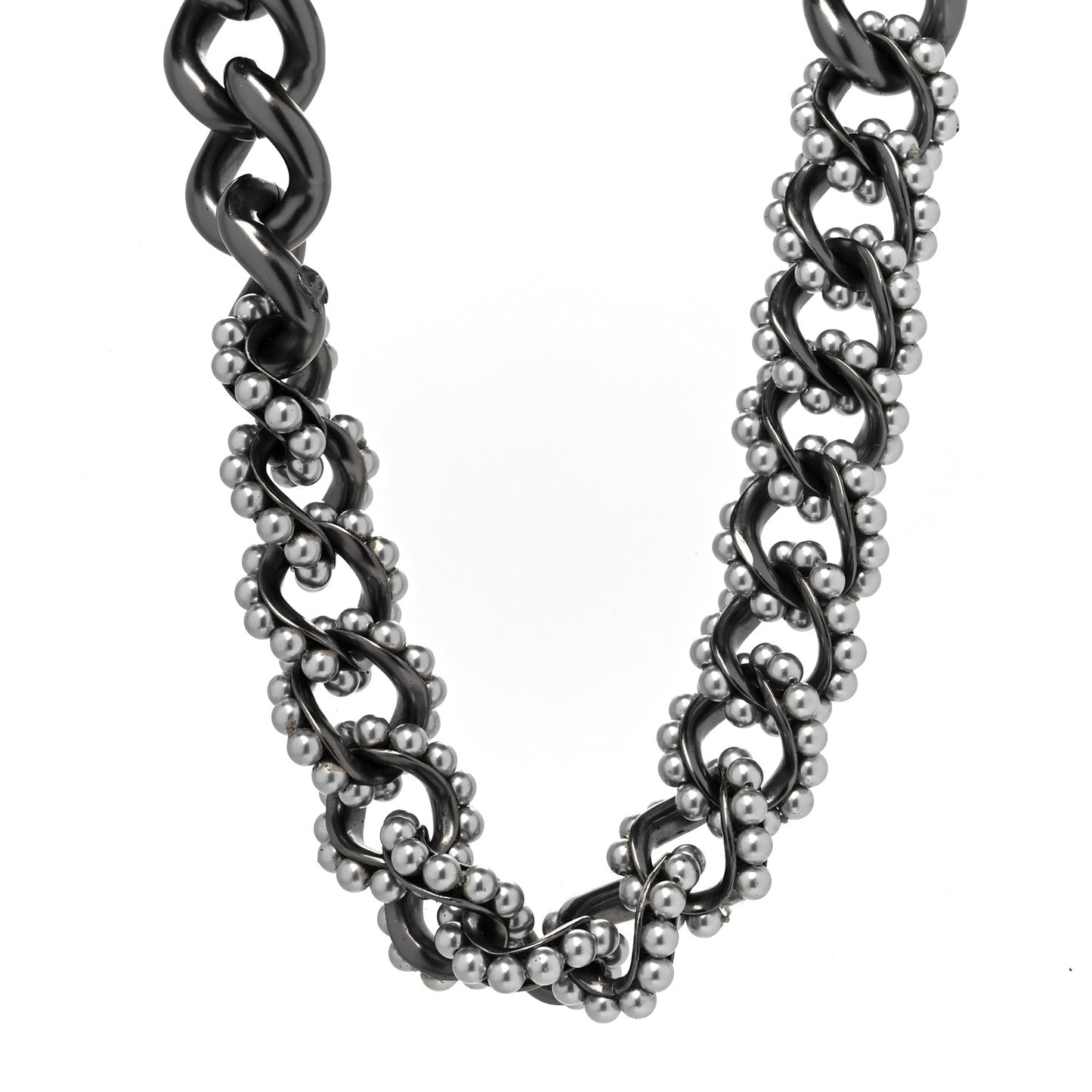 Ruthenium Pearl CC Chain Short Necklace Grey