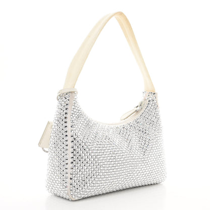 Prada Satin Crystal Mini Re-Edition 2000 Bag White 3 of 15