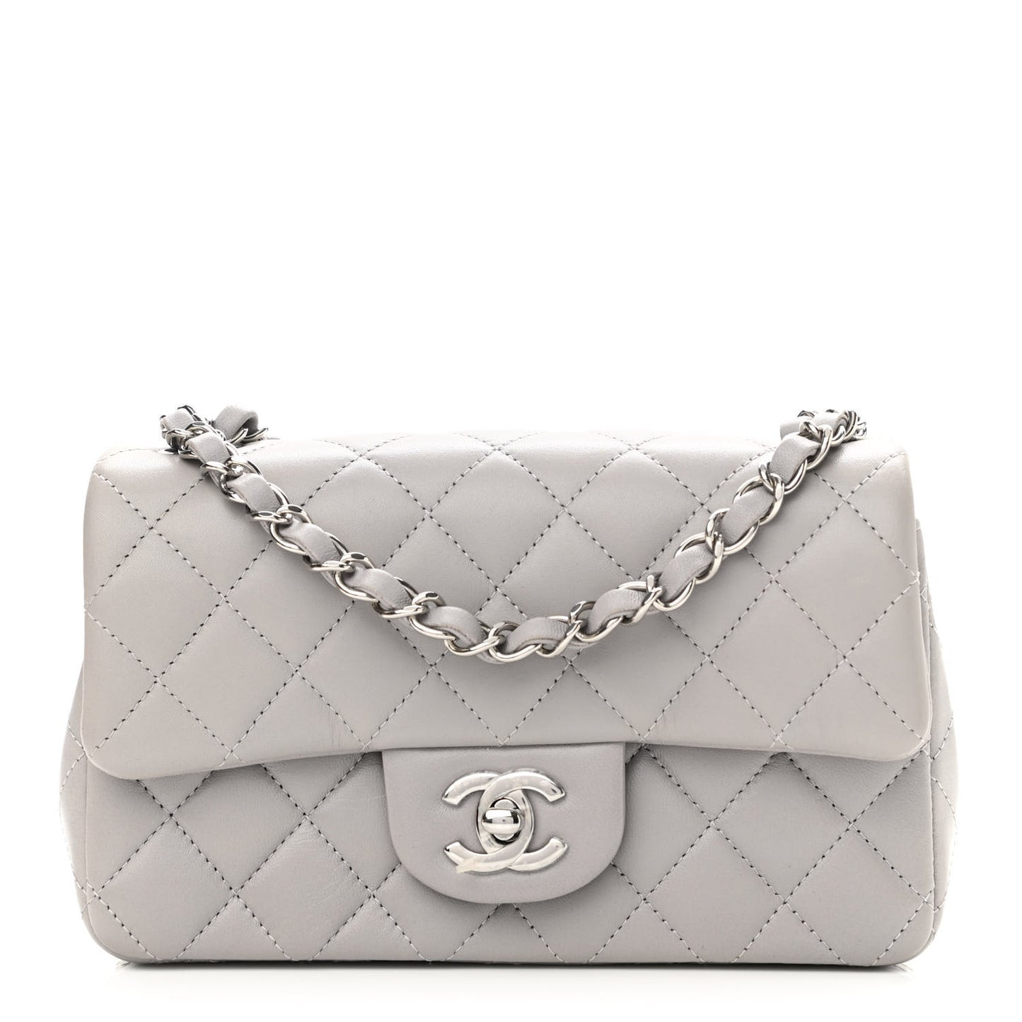 Lambskin Quilted Mini Rectangular Flap Grey