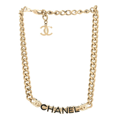 Chanel Enamel Metal Logo Choker Necklace Gold Black White 3 of 5