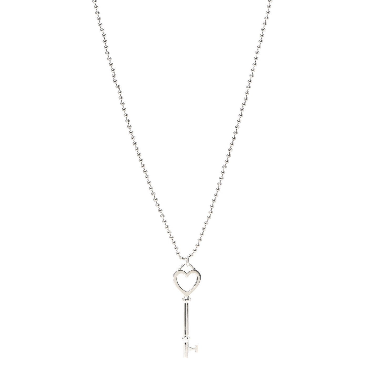 Sterling Silver Heart Key Bead Chain Pendant Necklace