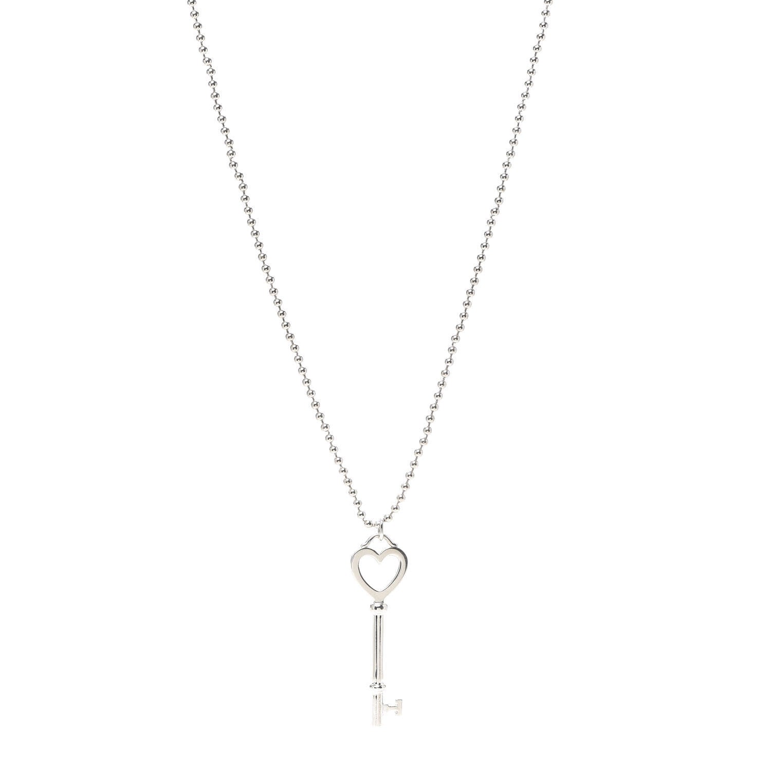 Tiffany Sterling Silver Heart Key Bead Chain Pendant Necklace 1 of 5