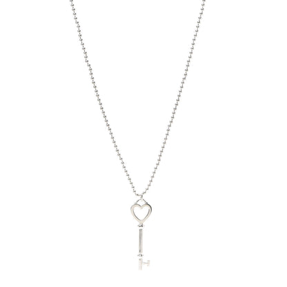 Tiffany Sterling Silver Heart Key Bead Chain Pendant Necklace 1 of 5