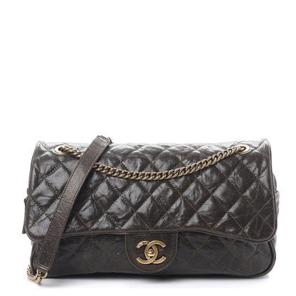 Chanel Crumpled Grained Calfskin Quilted Large Shiva Flap Dark Brown 1 of 9