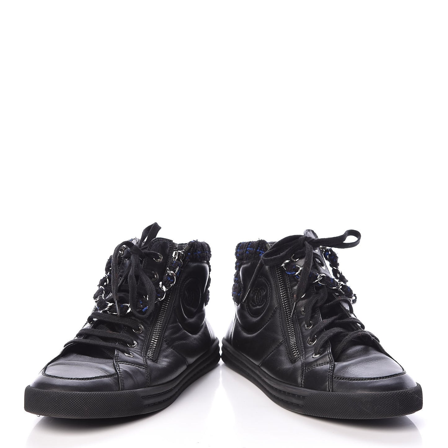 Calfskin Tweed Womens Zipped Sneakers 40 Black