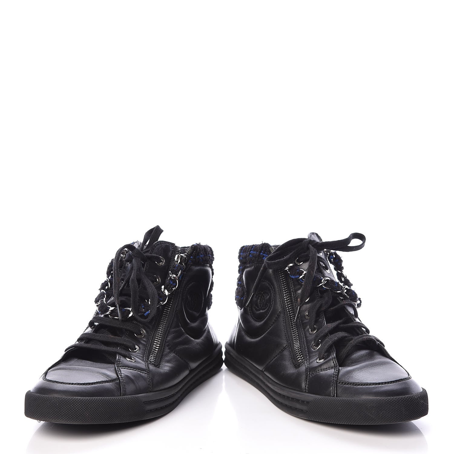 Chanel Calfskin Tweed Womens Zipped Sneakers 40 Black 6 of 11