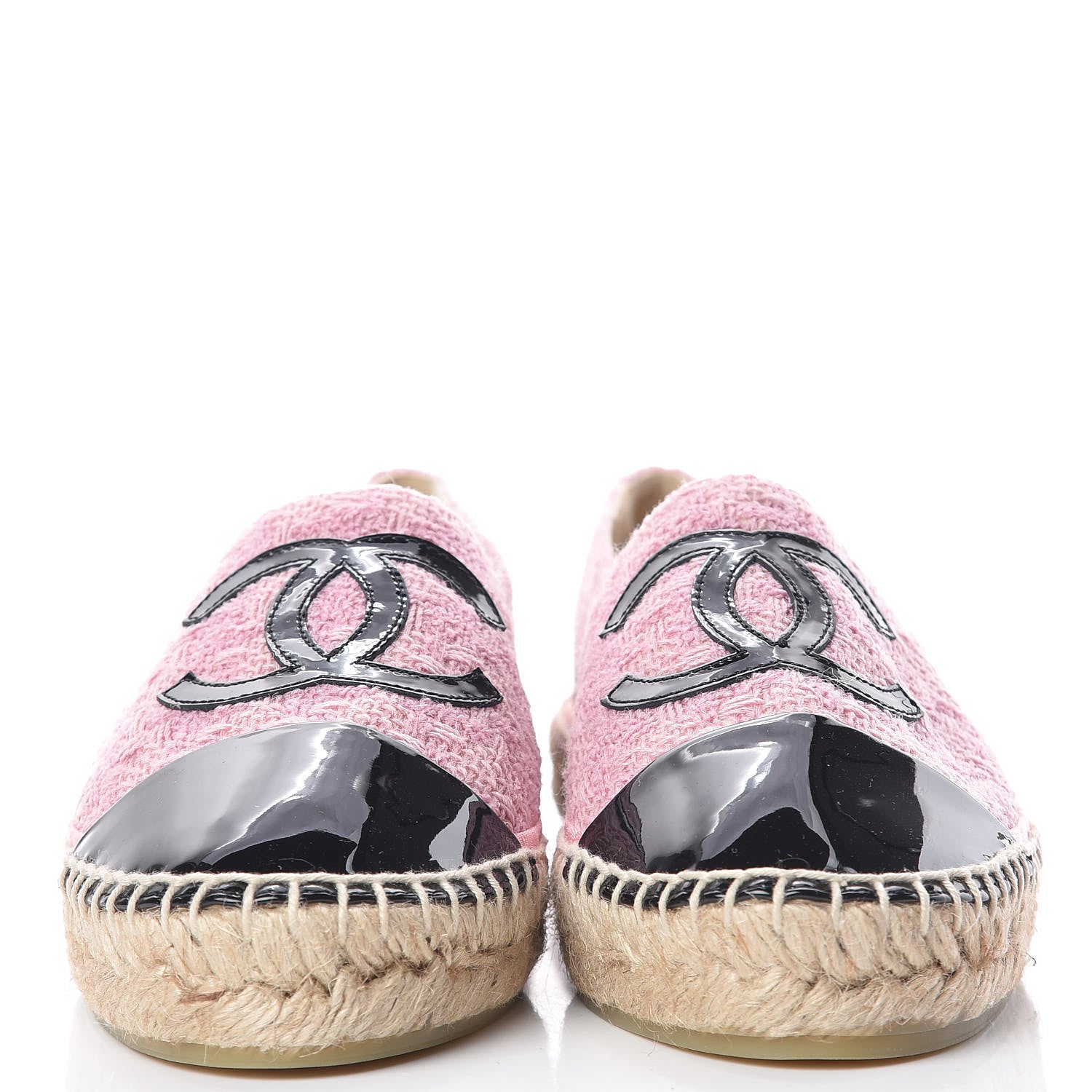 Chanel Tweed Patent CC Espadrilles 37 Pink Black 2 of 7