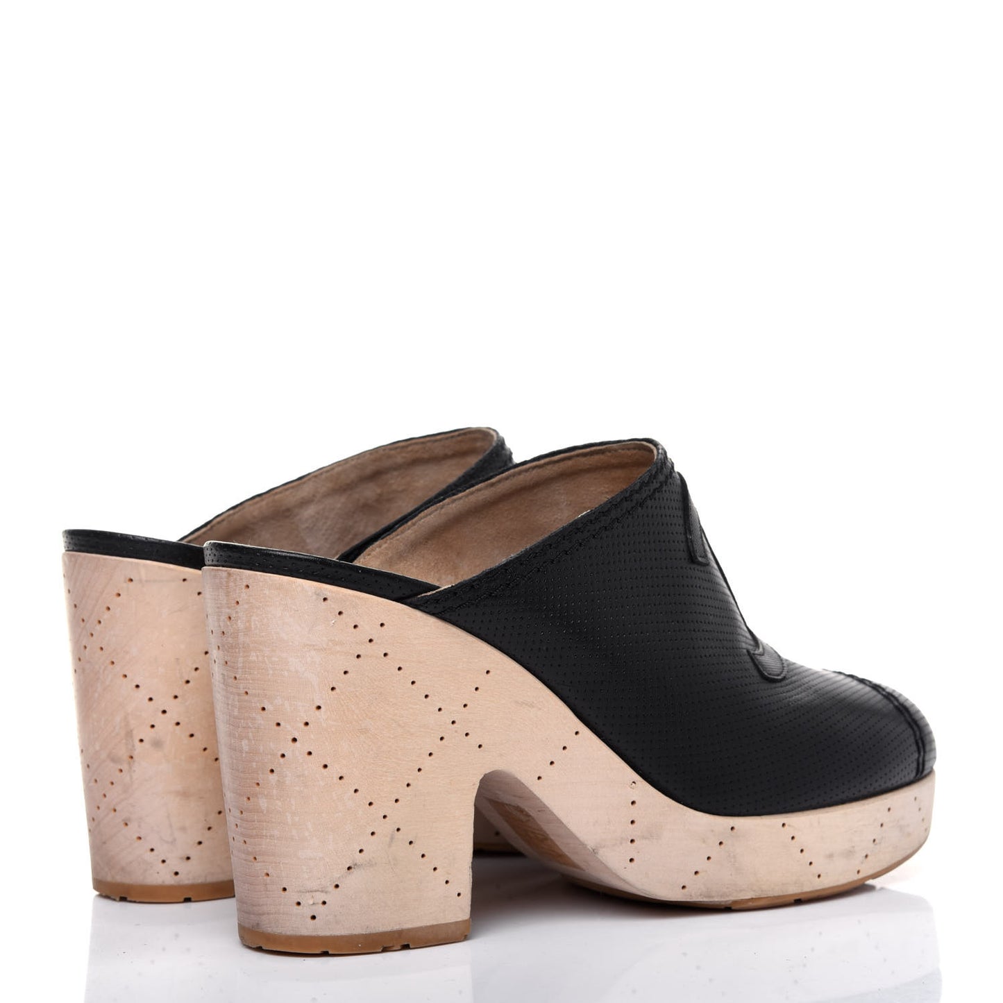 Lambskin Perforated Cap Toe Wood CC Clogs 39 Black
