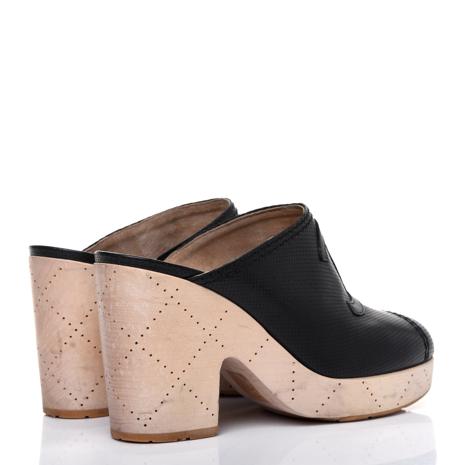 Chanel Lambskin Perforated Cap Toe Wood CC Clogs 39 Black 4 of 14
