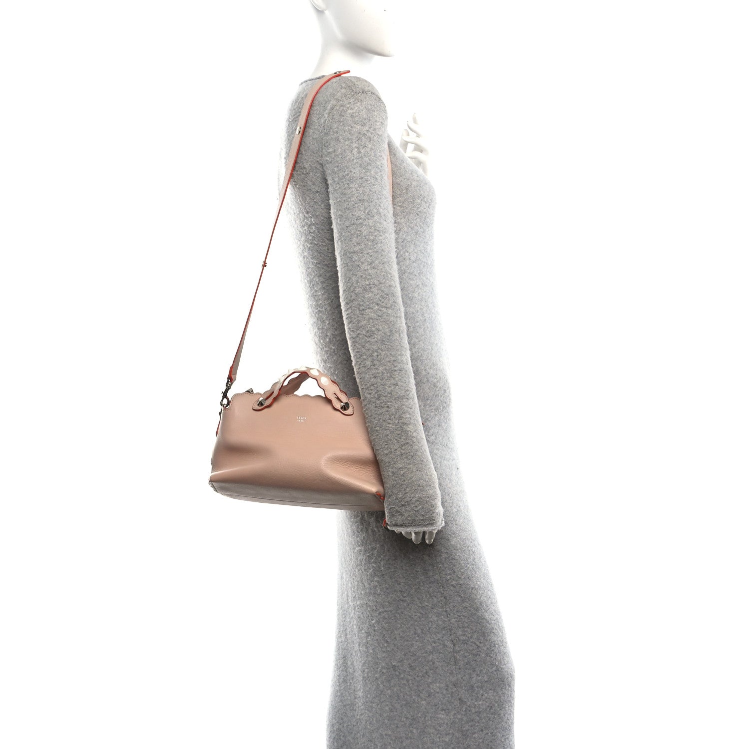 Fendi Vitello Dolce Scalloped Studded Medium By The Way Boston Bag Plaster 3 of 17