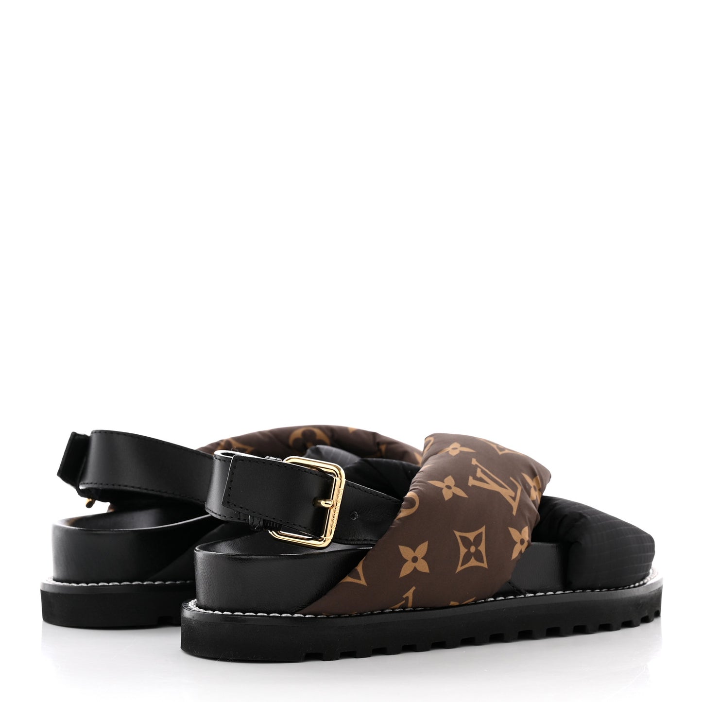 Calfskin Padded Nylon Monogram Paseo Flat Comfort Sandals 36 Black