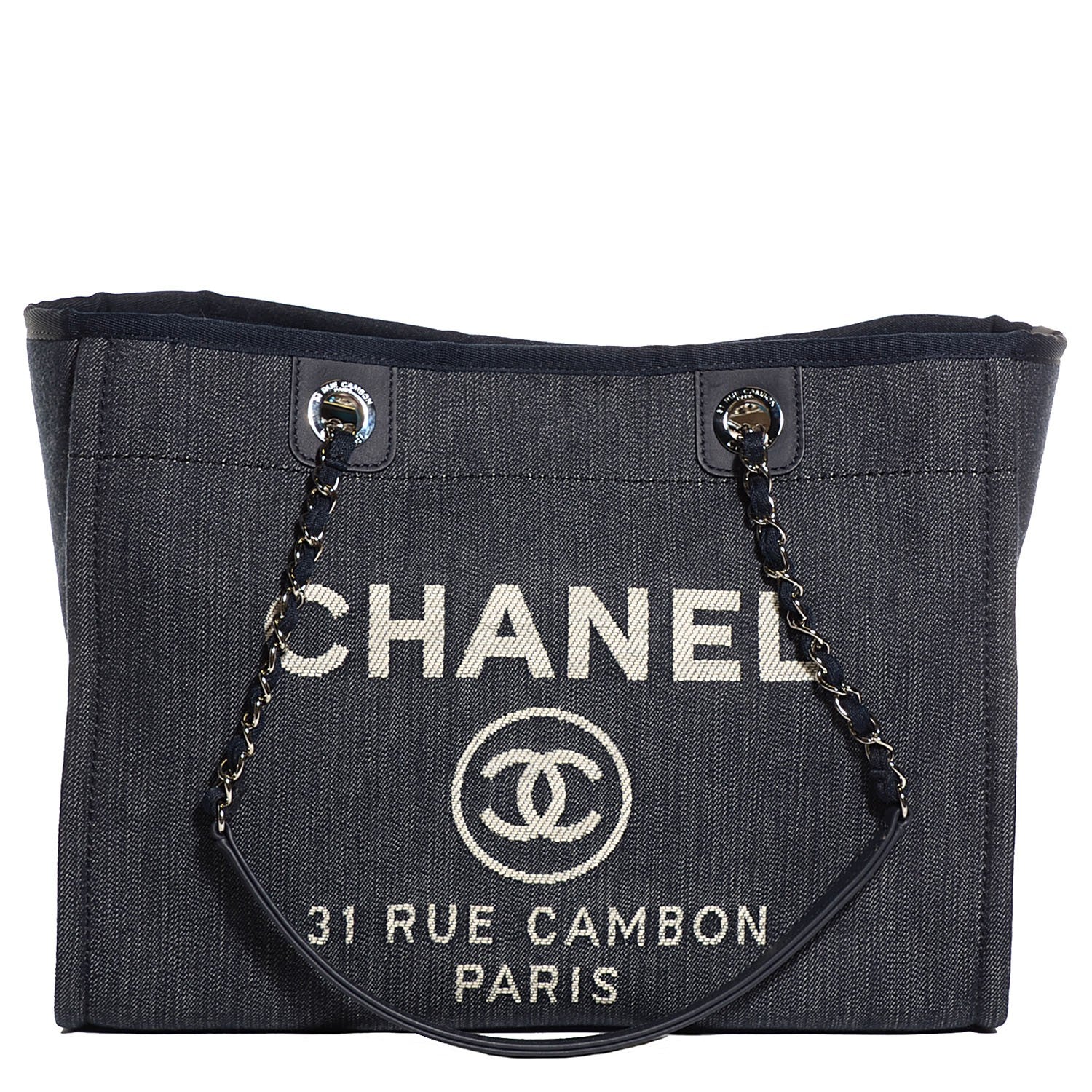 Chanel Canvas Deauville Small Tote Dark Blue 1 of 8
