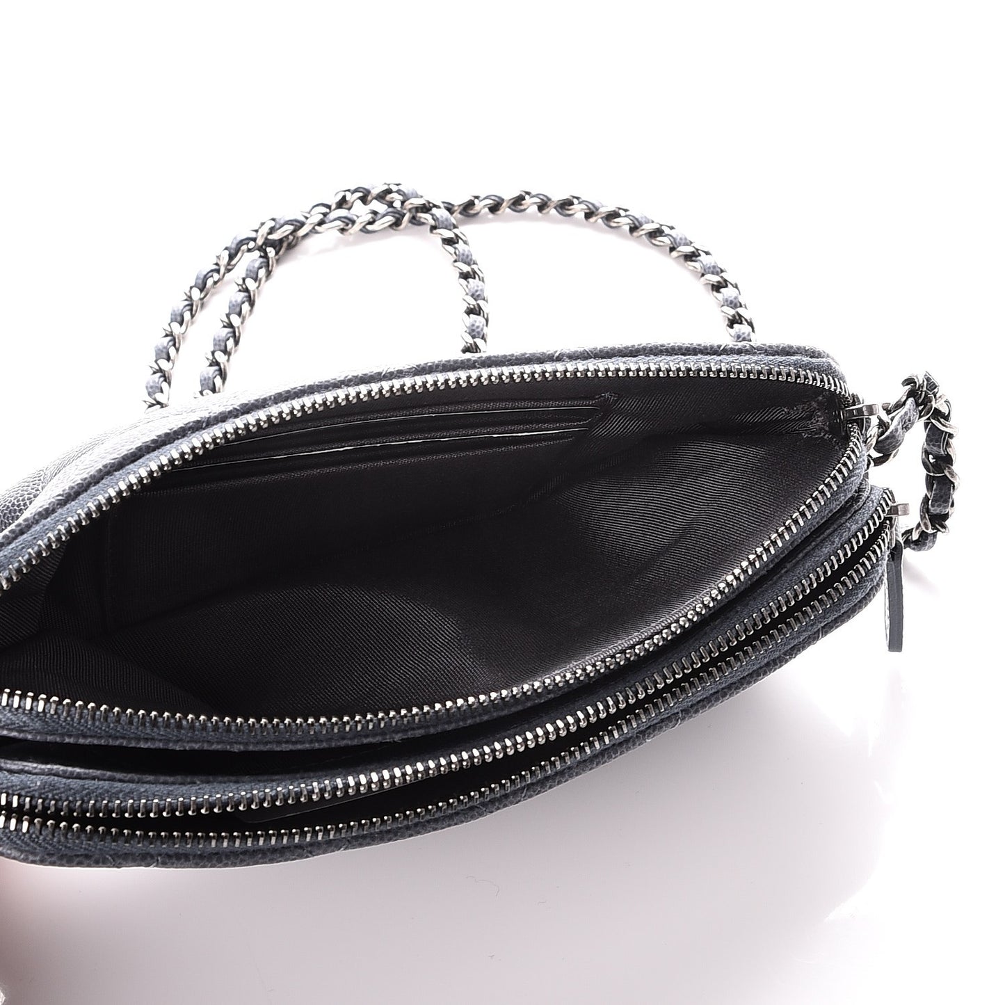 Caviar Quilted Small Clutch With Chain Grey