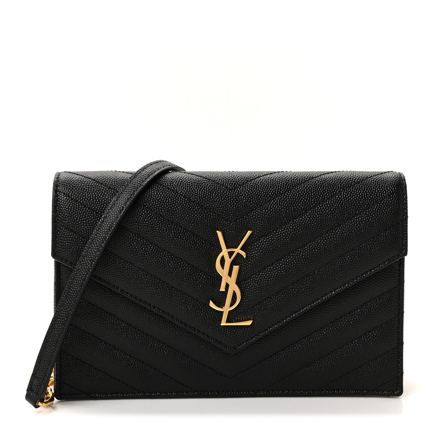Grain De Poudre Matelasse Chevron Monogram Envelope Chain Wallet Black