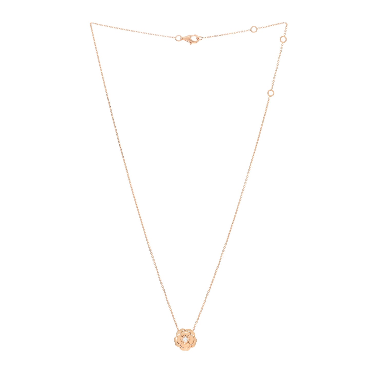 18K Rose Gold Diamond Extrait de Camelia Pendant Necklace