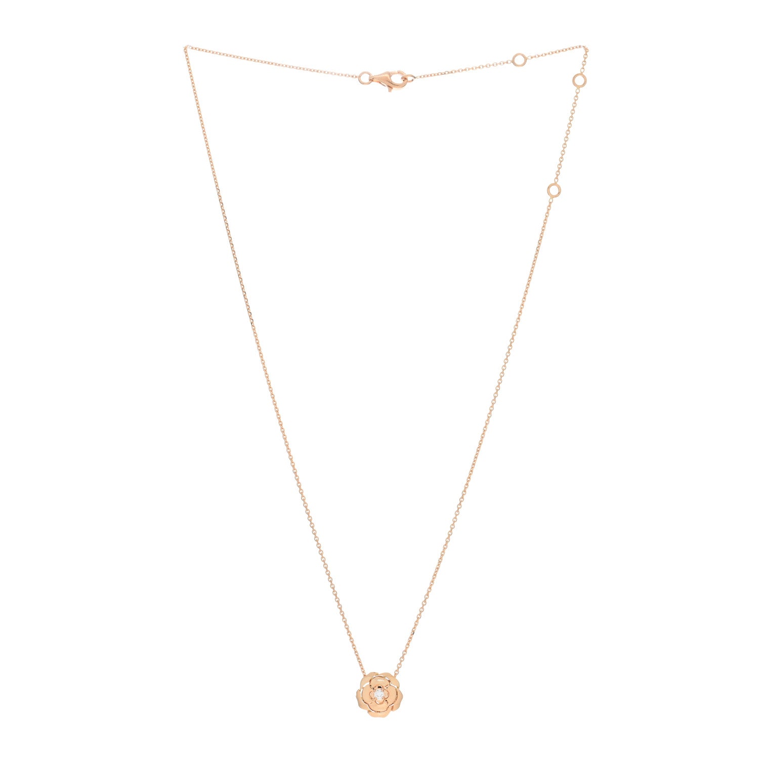 Chanel 18K Rose Gold Diamond Extrait de Camelia Pendant Necklace 4 of 6