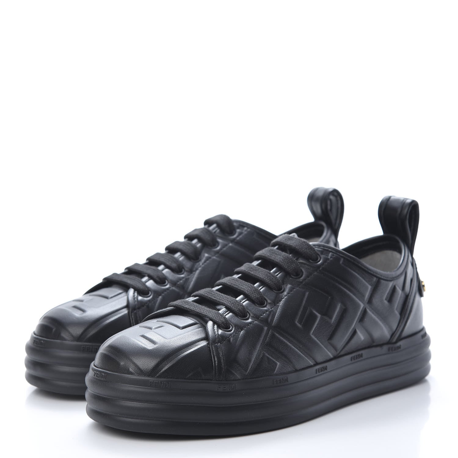 Fendi Lambksin FF Embossed Rise Low Top Sneakers 36.5 Black 3 of 8