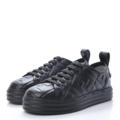 Fendi Lambksin FF Embossed Rise Low Top Sneakers 36.5 Black 3 of 8